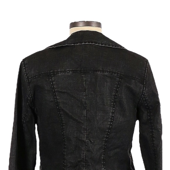 Cabi Moto Jacket M Charcoal Gray Waxed 100% Linen Ruffle Lapel Fitted Blazer - Picture 4 of 10